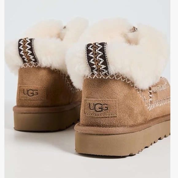 UGG Tan Suede Slippers with Fur Lining - Picture 2 of 8